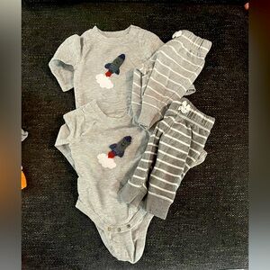Twin Gray Rocket Print Kids One Piece Sets